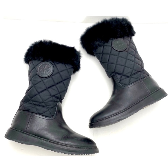 Tory Burch Joey Fur Trim Quilted Winter Boot in Back - Picture 8 of 10